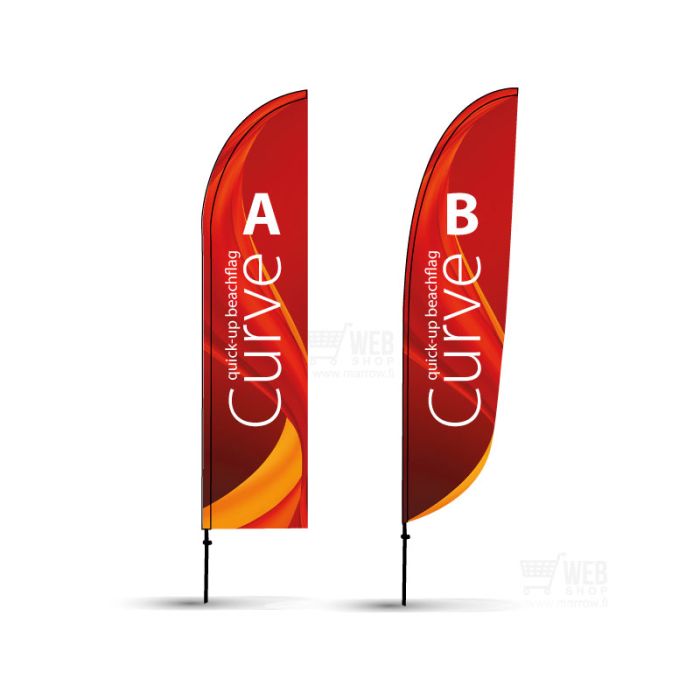 Quick-Up BeachFlag - Curve saatavana kaksi eri lipun muotoa A ja B