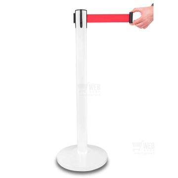 Quick-Up Belt Barrier - White Red - rajaustolppa punaisella nauhalla